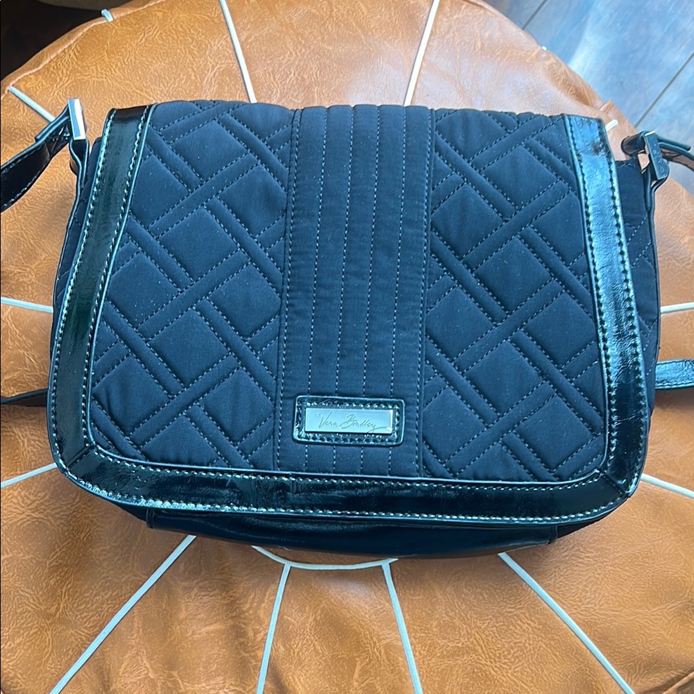 Vera Bradley Quilted Black Crossbody Bag with Flap Closure